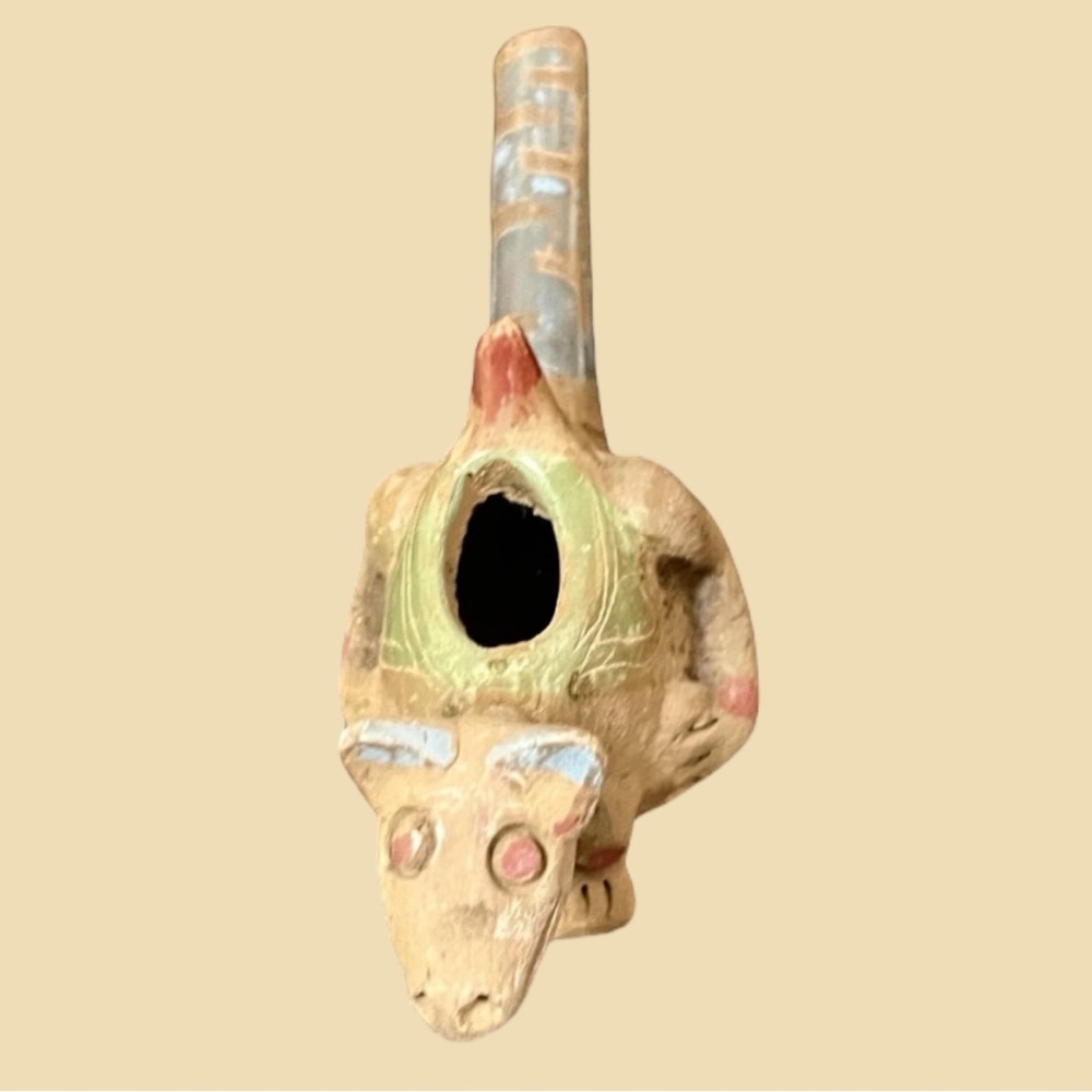 Antique Pre-Columbian Inspired Terracotta Zoomorphic Ceremonial Pipe